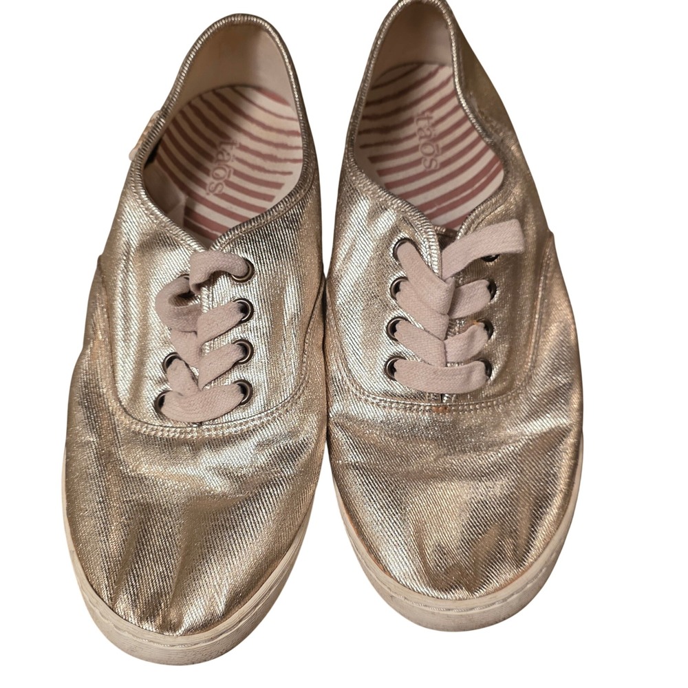 Taos‎ Guest Star Womens 10 Gold Metallic Lace Up Low Top Sneakers GST-13547A